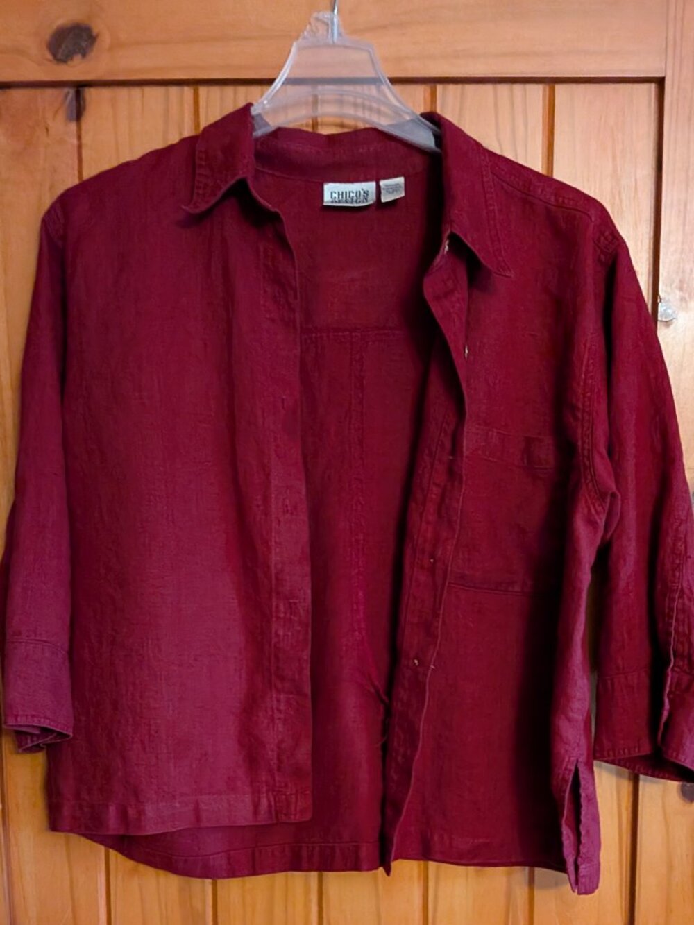 Chicos Cranberry Red Linen Jacket- Size 2 (Large)